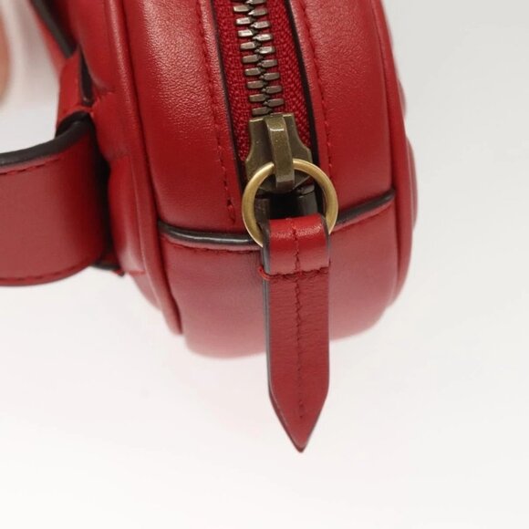 GUCCI GG Marmont Waist Bag Leather Red Gold - Picture 10 of 16